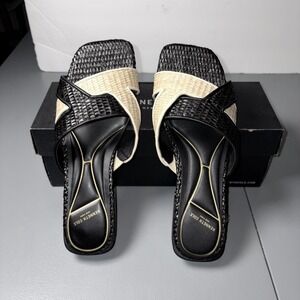 Kenneth Cole Issa Raffia Two Tone Black Natural Slides Sandals Women's 8M NEW
